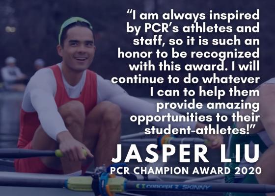 Jasper rowing with text comment on winning this award